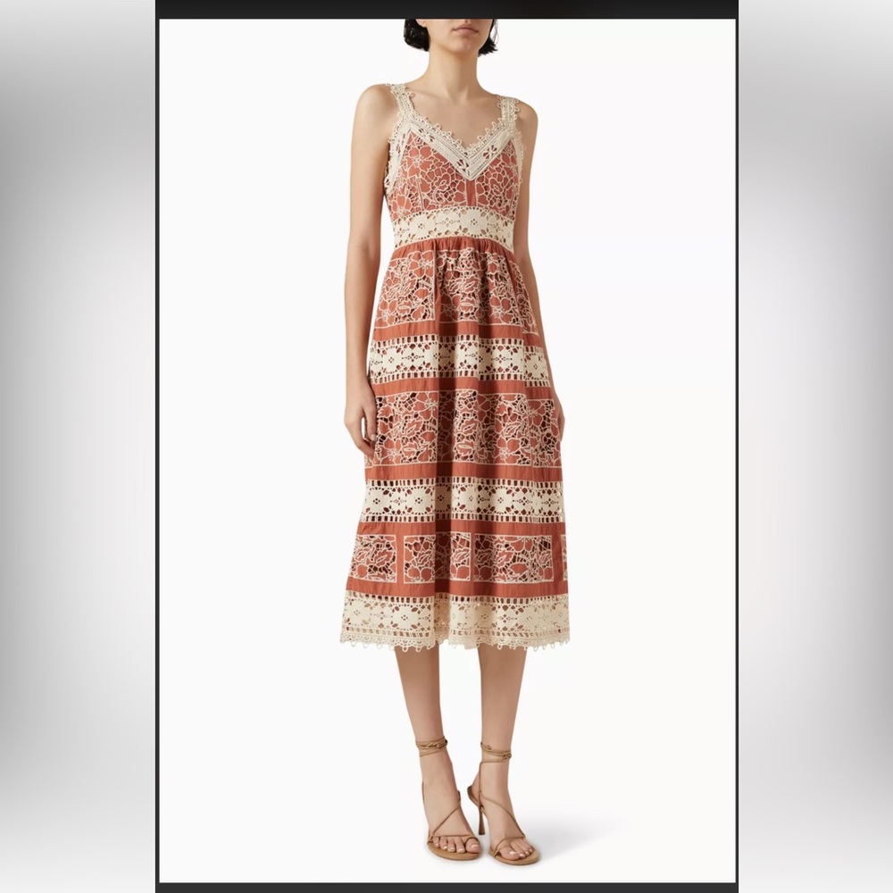 Sea New York Jonah Embroidery Sleeveless Midi Dress in Brick